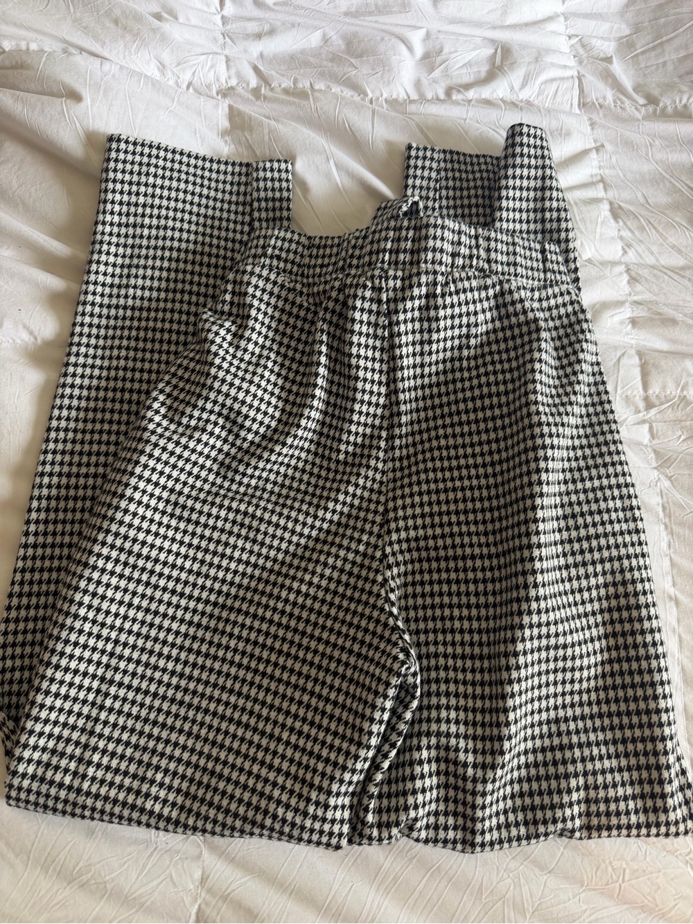 Paperbag Waist Houndstooth Ankle Cropped Trousers - Black & White - Picture 5 of 7